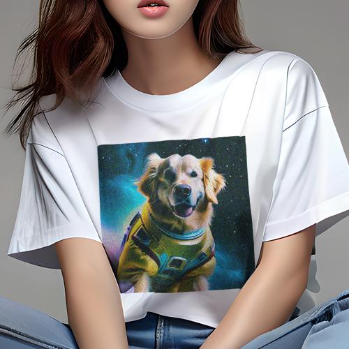 楽天フロントップ楽天市場店Tシャツ レディース 犬ファン 半袖 春夏 プリント カジュアル かわいい 人間用 フィットネス 宇宙 ゴールデンレトリバー 宇宙服