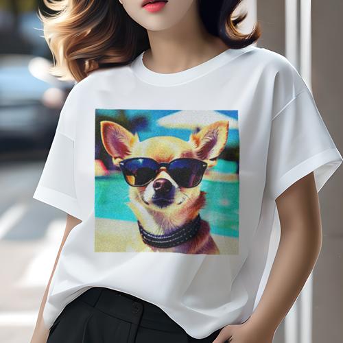 楽天フロントップ楽天市場店Tシャツ レディース 犬ファン 半袖 春夏 プリント カジュアル かわいい 人間用 フィットネス サングラス チワワ プール 夏 アクセサリー