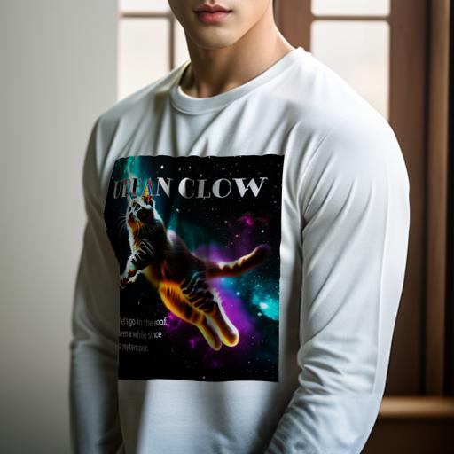 楽天フロントップ楽天市場店長袖Tシャツ 人間用 メンズ 秋春夏 プリント レジャー アウトドア カジュアル かわいい 宇宙 猫 発光 クール