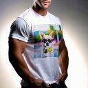 Tシャツ メンズ キッズ 犬ファン 半袖 春夏 プリント カジュアル かわいい 人間用 フィットネス サングラス チワワ 黄色い首輪 プール 背景の傘