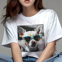 Tシャツ レディース 犬ファン 半袖 春夏 プリント カジュアル かわいい 人間用 フィットネス サングラス チワワ モノクロ 可愛い パーティー(4)
