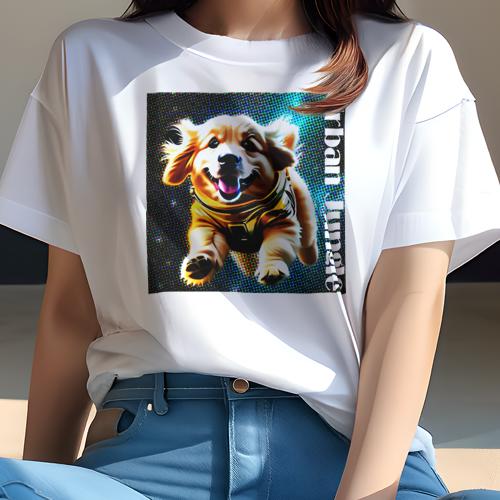 楽天フロントップ楽天市場店Tシャツ レディース 犬ファン 半袖 春夏 プリント カジュアル かわいい 人間用 フィットネス 宇宙 ゴールデンレトリバー アーバンジャングル 着ぐるみ カラフル キラキラ