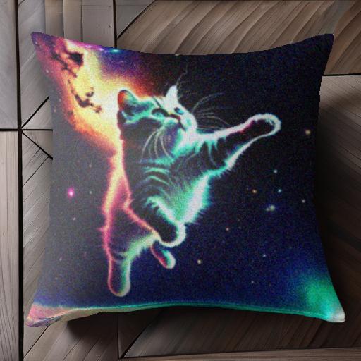 宇宙 猫 星 カラフル 夜空 クッションカバー 45×45cm アニマル柄 おしゃれ 可愛い クッション本体付き ..