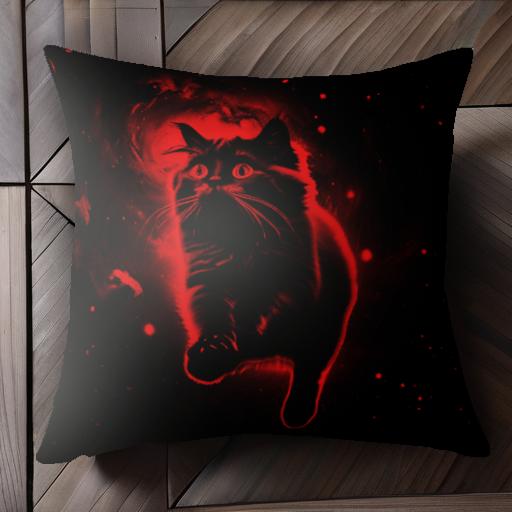 猫 宇宙 赤 ブラックホール 目 クッションカバー 45×45cm アニマル柄 おしゃれ 可愛い クッション本体付き 正方形