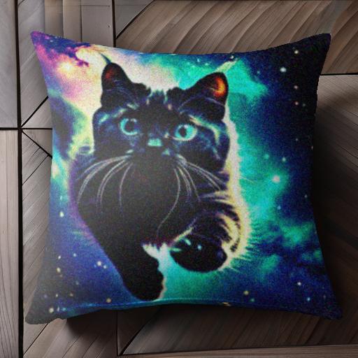 猫 宇宙 ネオン サイケデリック クッションカバー 45×45cm アニマル柄 おしゃれ 可愛い クッション本体付き 正方形