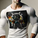 長袖Tシャツ 人間用 メンズ 秋春夏 プリント レジャー アウトドア カジュアル かわいい 宇宙服 猫 宇宙 星 ナサ
