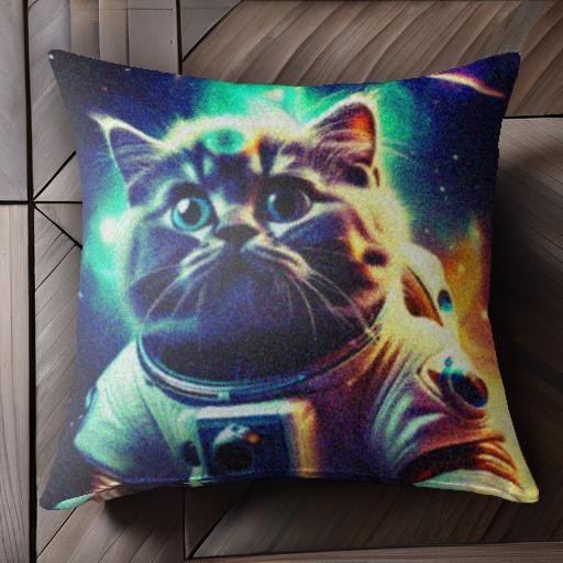 宇宙 ネコ 猫の宇宙飛行士 サイケデリック カラフル クッションカバー 45×45cm アニマル柄 おしゃれ 可愛い クッション本体付き 正方形