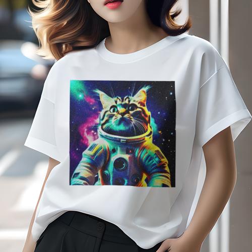 Tシャツ レディース 犬ファン 半袖 春夏 プリント カジュアル かわいい 人間用 フィットネス 宇宙 その他 猫 スペーススーツ 銀河 星