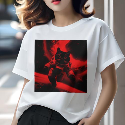 楽天フロントップ楽天市場店Tシャツ レディース 犬ファン 半袖 春夏 プリント カジュアル かわいい 人間用 フィットネス 宇宙 その他 猫 宇宙服 星 赤