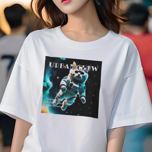 Tシャツ レディース 犬ファン 半袖 春夏 プリント カジュアル かわいい 人間用 フィットネス 猫 宇宙服 宇宙 星(4)