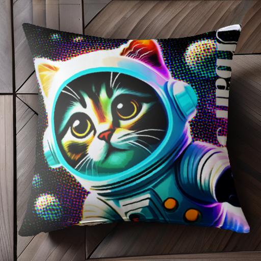 宇宙服 宇宙 猫 カラフル クッションカバー 45×45cm アニマル柄 おしゃれ 可愛い クッション本体付き 正方形
