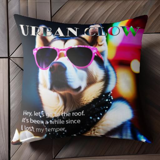 サングラス シベリアンハスキー 夜景 ネオン 首輪 クッションカバー 45×45cm アニマル柄 おしゃれ 可愛..