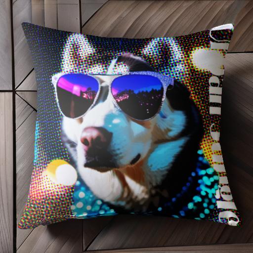 サングラス シベリアンハスキー ウォールアート 光 クッションカバー 45×45cm アニマル柄 おしゃれ 可愛い クッション本体付き 正方形