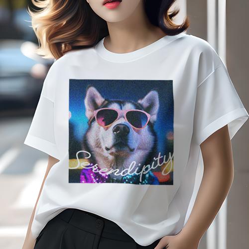 Tシャツ レディース 犬ファン 半袖 春夏 プリント カジュアル かわいい 人間用 フィットネス サングラス シベリアンハスキー 夜景