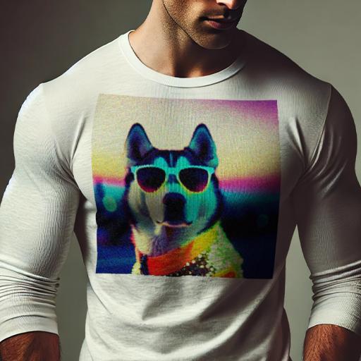 長袖Tシャツ 人間用 メンズ 秋春夏 プリント レジャー アウトドア カジュアル かわいい サングラス シベリアンハスキー 夕焼け カラフルな服 ビーズ
