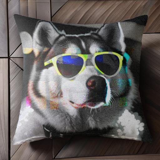 サングラス シベリアンハスキー パーティー 夜 クッションカバー 45×45cm アニマル柄 おしゃれ 可愛い ..