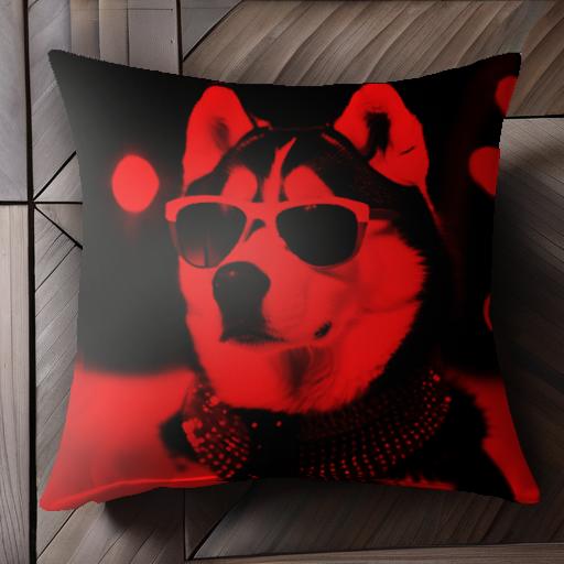 サングラス ハスキー 首輪 赤 夜 光 クッションカバー 45×45cm アニマル柄 おしゃれ 可愛い クッション..
