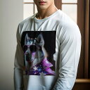 長袖Tシャツ 人間用 メンズ 秋春夏 プリント レジャー アウトドア カジュアル かわいい サングラス シベリアンハスキー コート 夜 光 星柄