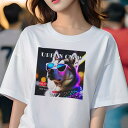 Tシャツ レディース 犬ファン 半袖 春夏 プリント カジュアル かわいい 人間用 フィットネス サングラス ハスキー 夜景 パーティー クール(4)