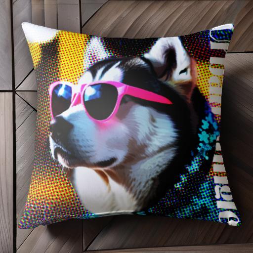 サングラス シベリアンハスキー アーバンジャングル カラフル クッションカバー 45×45cm アニマル柄 おしゃれ 可愛い クッション本体付..