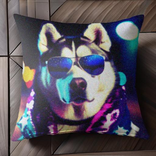 サングラス シベリアンハスキー 夜 ネオン スカーフ クッションカバー 45×45cm アニマル柄 おしゃれ 可..
