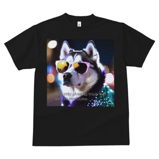 Tシャツ レディース 犬ファン 半袖 春夏 プリント カジュアル かわいい 人間用 フィットネス サングラス シベリアンハスキー 夜 ネオン