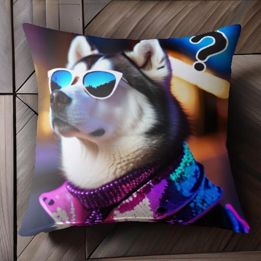 サングラス シベリアンハスキー ネオン ジャケット クッションカバー 45×45cm アニマル柄 おしゃれ 可..
