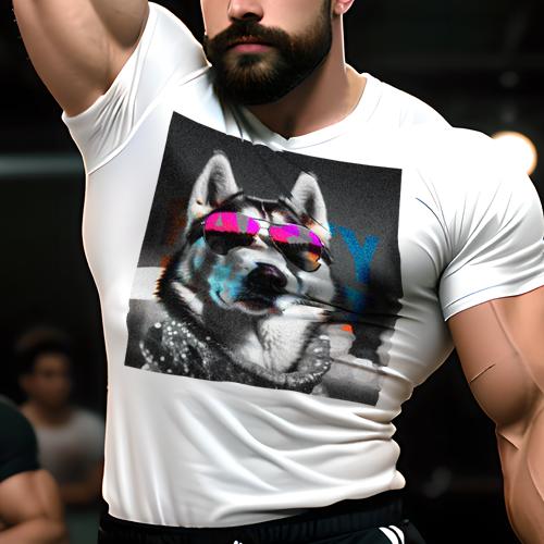 楽天フロントップ楽天市場店Tシャツ メンズ キッズ 犬ファン 半袖 春夏 プリント カジュアル かわいい 人間用 フィットネス サングラス シベリアンハスキー キラキラ カラフル パーティー
