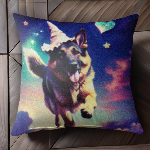 ハート ジャーマンシェパードドッグ 星 空 雲 帽子 クッションカバー 45×45cm アニマル柄 おしゃれ 可愛い クッション本体付き 正方形