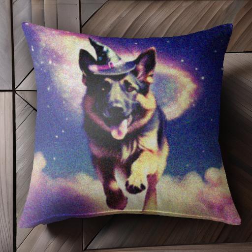 魔法の帽子 ジャーマンシェパードドッグ 雲 星空 クッションカバー 45×45cm アニマル柄 おしゃれ 可愛い クッション本体付き 正方形