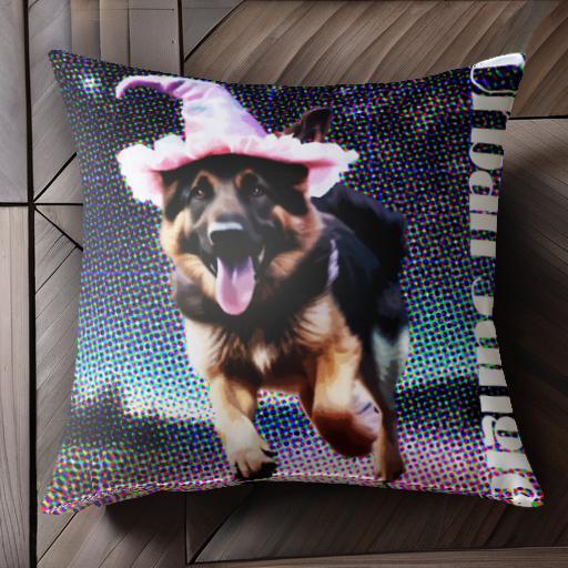 魔法の帽子 ジャーマンシェパードドッグ 都會のジャングル 星 宇宙 ピンク クッションカバー 45×45cm アニマル柄 おしゃれ 可愛い クッション本體付き 正方形