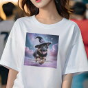 Tシャツ レディース 犬ファン 半袖 春夏 プリント カジュアル かわいい 人間用 フィットネス 魔法使いの帽子 ジャーマンシェパードドッグ 星 雲(4)