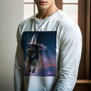 長袖Tシャツ 人間用 メンズ 秋春夏 プリント レジャー アウトドア カジュアル かわいい 夜空 ジャーマンシェパードドッグ 帽子 ファンタジー 雲 魔法
