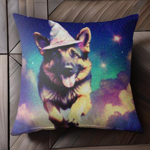 魔法の帽子 ジャーマンシェパード 夜空 星 雲 幻想的 クッションカバー 45×45cm アニマル柄 おしゃれ ..