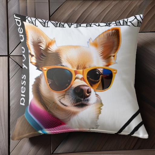 サングラス チワワ マフラー 祝福 クッションカバー 45×45cm アニマル柄 おしゃれ 可愛い クッション本体付き 正方形