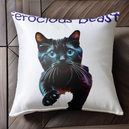 猫 青い目 黒い毛 フェロシアスビースト クッションカバー 45×45cm アニマル柄 おしゃれ 可愛い クッション本体付き 正方形
