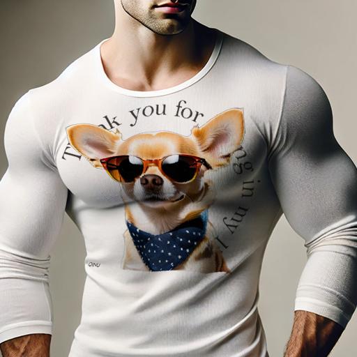長袖Tシャツ 人間用 メンズ 秋春夏 プリント レジャー アウトドア カジュアル かわいい サングラス チワワ 青いバンダナ テキスト