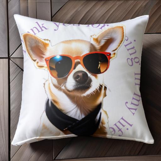 サングラス チワワ 黒いスカーフ テキスト クッションカバー 45×45cm アニマル柄 おしゃれ 可愛い クッション本体付き 正方形