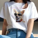 Tシャツ レディース 犬ファン 半袖 春夏 プリント カジュアル かわいい 人間用 フィットネス サングラス チワワ 赤い首輪 面白い クール(4)