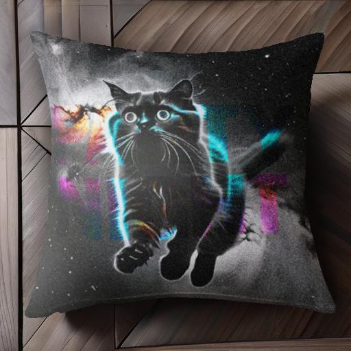 宇宙 パーティーナイト 猫 星雲 クッションカバー 45×45cm アニマル柄 おしゃれ 可愛い クッション本体付き 正方形