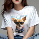 Tシャツ レディース 犬ファン 半袖 春夏 プリント カジュアル かわいい 人間用 フィットネス サングラス チワワ ハンカチ
