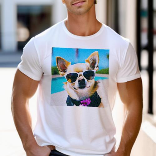 楽天フロントップ楽天市場店Tシャツ メンズ キッズ 犬ファン 半袖 春夏 プリント カジュアル かわいい 人間用 フィットネス サングラス チワワ プール 青空 花のアクセサリー
