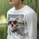 長袖Tシャツ 人間用 メンズ 秋春夏 プリント レジャー アウトドア カジュアル かわいい サングラス チワワ テキスト 休暇
