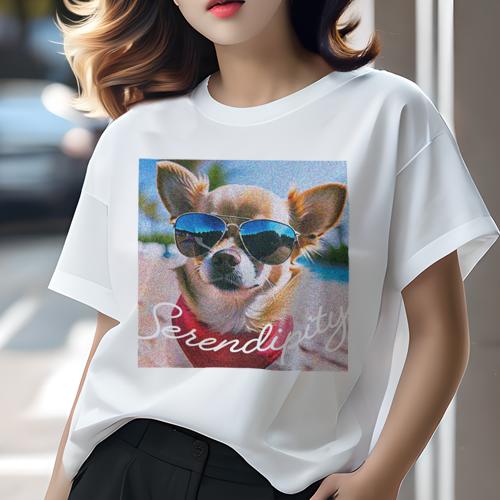 Tシャツ レディース 犬ファン 半袖 春夏 プリント カジュアル かわいい 人間用 フィットネス サングラス チワワ ビーチ 赤いスカーフ 青空 Tシャツ レディース 犬ファン 半袖 春夏 プリント カジュアル かわいい 人間用 フィットネス サングラス チワワ ビーチ 赤いスカーフ 青空