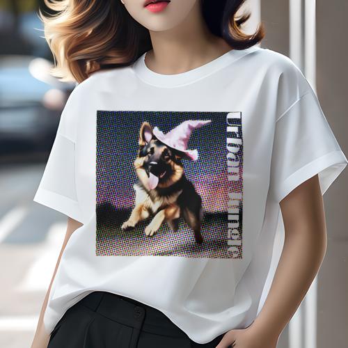 Tシャツ レディース 犬ファン 半袖 春夏 プリント カジュアル かわいい 人間用 フィットネス ハロウィン ジャーマンシェパードドッグ 帽子 ピクセルアート