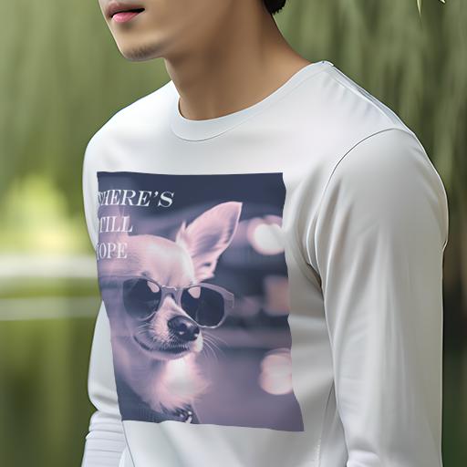 長袖Tシャツ 人間用 メンズ 秋春夏 プリント レジャー アウトドア カジュアル かわいい サングラス チワワ 希望 クール 信じる