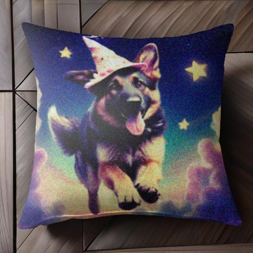 星 ジャーマンシェパード 雲 帽子 クッションカバー 45×45cm アニマル柄 おしゃれ 可愛い クッション本体付き 正方形