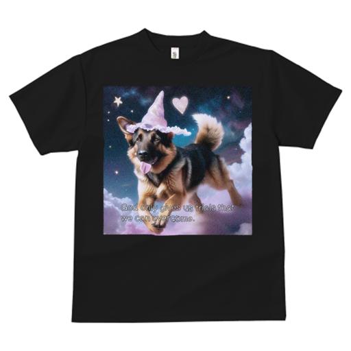 Tシャツ レディース 犬ファン 半袖 春夏 プリント カジュアル かわいい 人間用 フィットネス 魔法の帽子 ジャーマンシェパード 星 ハート 雲 星空