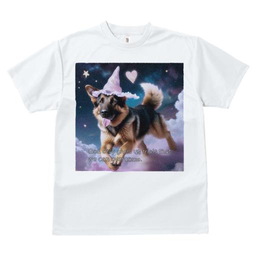 Tシャツ レディース 犬ファン 半袖 春夏 プリント カジュアル かわいい 人間用 フィットネス 魔法の帽子 ジャーマンシェパード 星 ハート 雲 星空