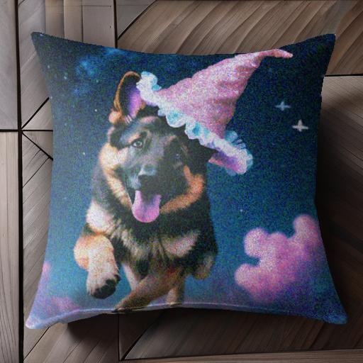 魔法の帽子 ジャーマンシェパード 夜空 星 ピンクの雲 クッションカバー 45×45cm アニマル柄 おしゃれ ..